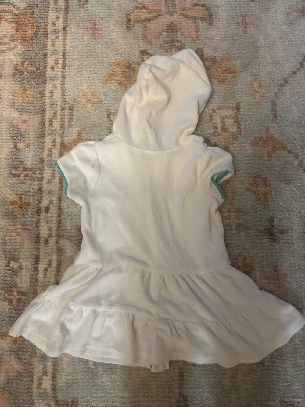 Cat & Jack White Hooded Girls Swim Coverup with Teal Trim - Picture 3 of 3